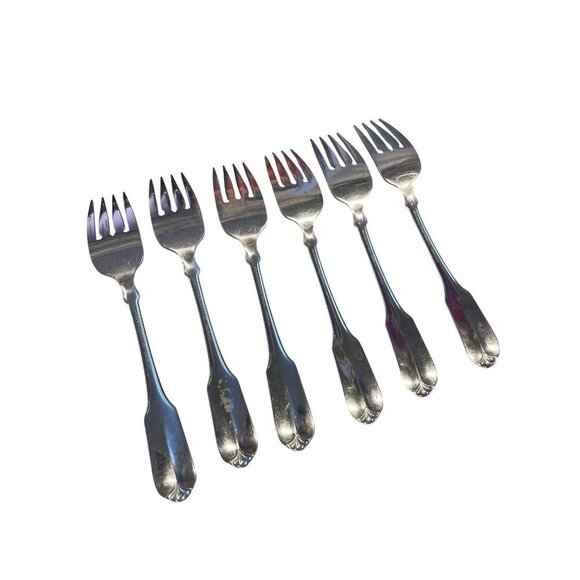 Wm A Rogers Oneida Ltd Vintage Fine Stainless Meat Seafood Forks Set Of 6 - Picture 4 of 5